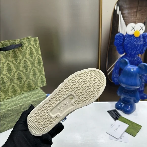 Gucci Frayed Blue Denim Sneakers - Picture 2 of 6